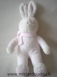 Doudou Lapin Klorane Rayé rose blanc écharpe rose 