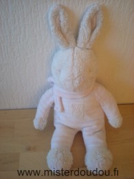 Doudou Lapin Klorane Rayé rose blanc écharpe rose 