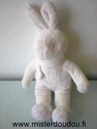 Doudou Lapin Klorane Rayé rose blanc echarpe rose 