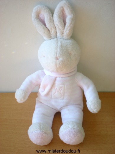 Doudou Lapin Klorane Rayé rose blanc echarpe rose 