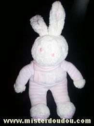 Doudou Lapin Klorane Rayé rose / blanc écharpe rose 