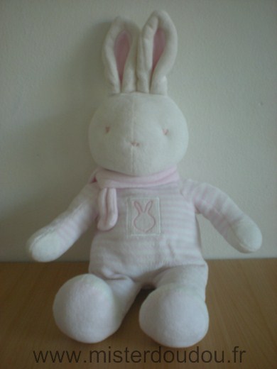 Doudou Lapin Klorane Raye rose blanc en velours 