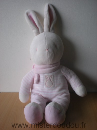 Doudou Lapin Klorane Rayé rose blanc tout en velour 