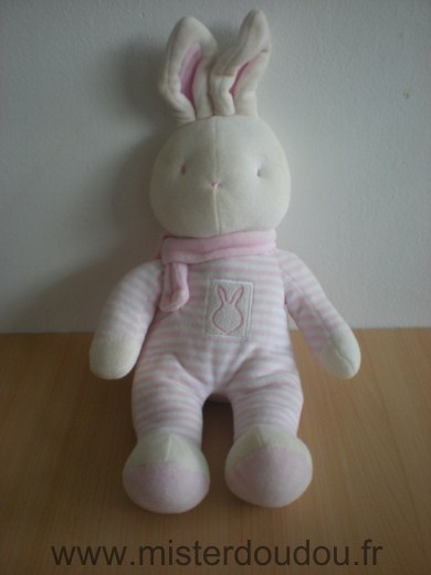 Doudou Lapin Klorane Rayé rose blanc tout en velour 