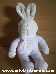 Doudou Lapin Klorane Rayé rose écharpe rose 