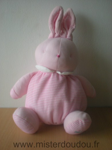 Doudou Lapin Klorane Rayé rose et blanc 