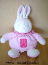 Doudou Lapin Klorane Rose blanc col rose 