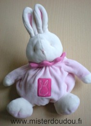 Doudou Lapin Klorane Rose blanc col rose 