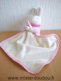 Doudou Lapin Klorane Rose blanc mouchoir blanc 