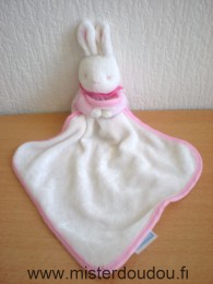 Doudou Lapin Klorane Rose blanc mouchoir blanc liseret rose 