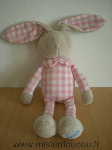 Doudou Lapin Klorane Rose carreau beige 