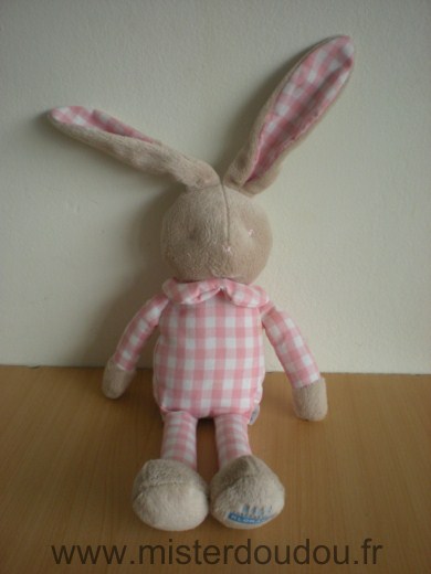 Doudou Lapin Klorane Rose carreaux blanc 