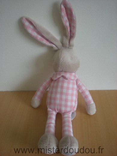 Doudou Lapin Klorane Rose carreaux blanc 