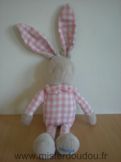 Doudou Lapin Klorane Rose carreaux blanc 