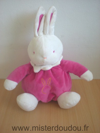 Doudou Lapin Klorane Rose fushia blanc 