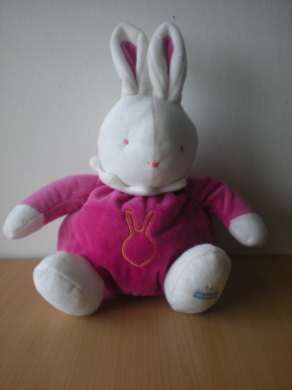 Doudou Lapin Klorane Rose fushia blanc 