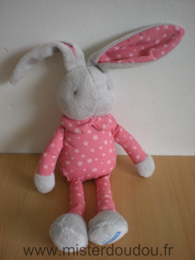 Doudou Lapin Klorane Rose gris etoiles 