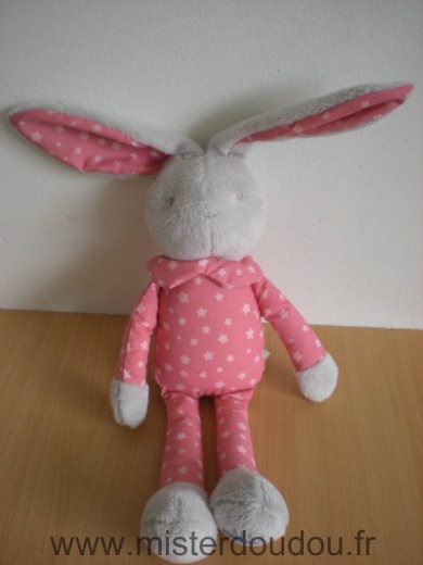 Doudou Lapin Klorane Rose gris etoiles 