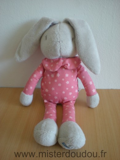 Doudou Lapin Klorane Rose gris etoiles 