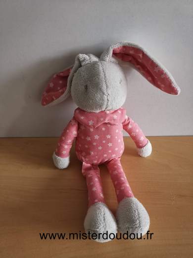 Doudou Lapin Klorane Rose gris etoiles 