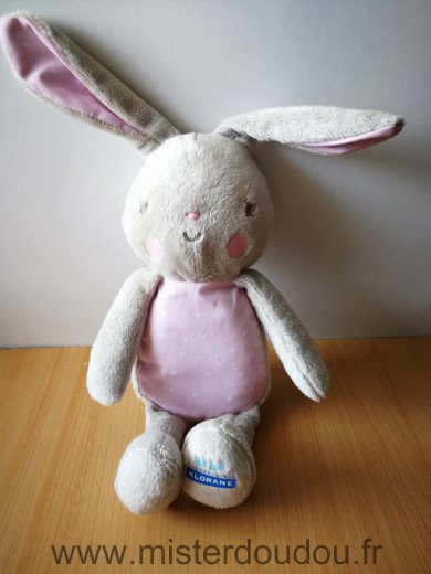 Doudou Lapin Klorane Rose gris points blancs etoiles 