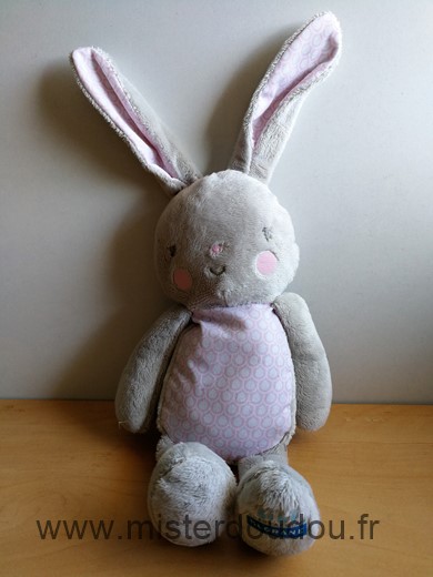 Doudou Lapin Klorane Rose gris ronds blancs 