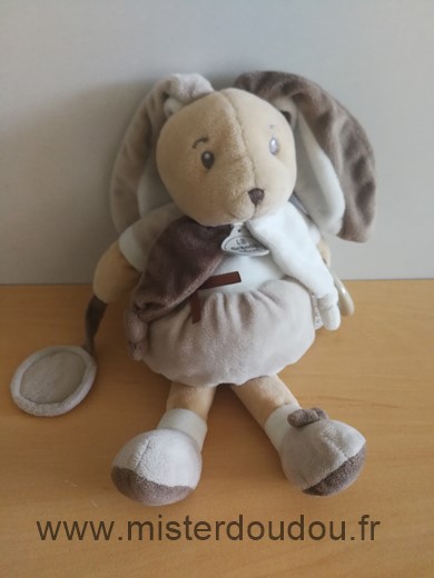 Doudou Lapin La grande recre Beige blanc marron 