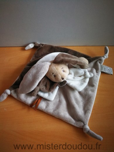 Doudou Lapin La grande recre Blanc beige marron 