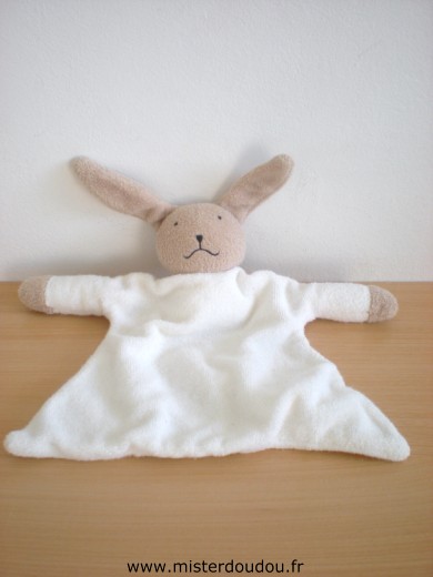 Doudou Lapin La halle Tissus eponge blanc marron 