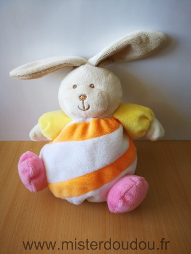 Doudou Lapin Les bebes d elysea Zeraphin blanc orange jaune 