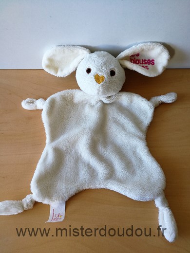 Doudou Lapin Les blouses roses Ecru blanc 