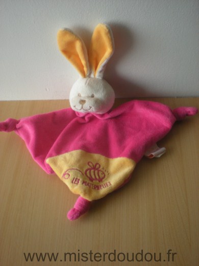 Doudou Lapin Les maternelles Rose jaune brosé les maternelles 