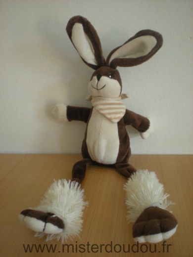 Doudou Lapin Les petites marie Marron ecru foulard 