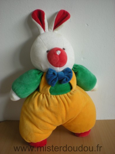 Doudou Lapin Luckson Blanc vert rouge salopette jaune 