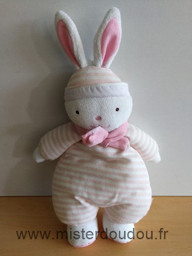 Doudou Lapin Luminou Raye blanc rose 