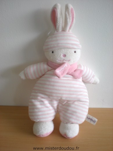 Doudou Lapin Luminou Rayé blanc rose 