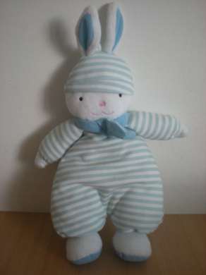 Doudou Lapin Luminou Rayé bleu blanc phosphorescent 