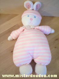 Doudou Lapin Luminou Rayé rose blanc Quelques bouloches