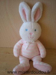 Doudou Lapin Luminou Rayé rose blanc Tissus bouloché