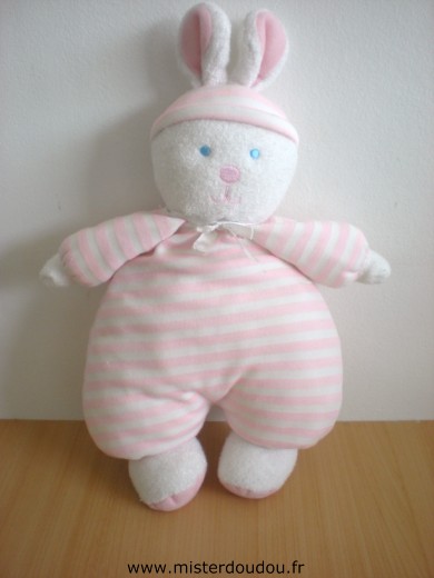 Doudou Lapin Luminou Rayé rose blanc 