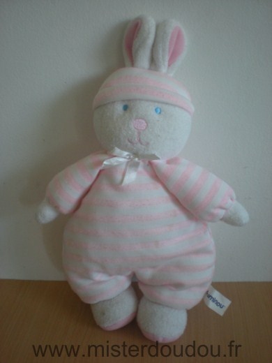 Doudou Lapin Luminou Rayé rose blanc 