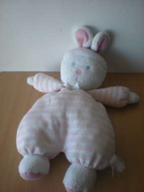 Doudou peluche Lapin blanc rose Luminou rayures 38 cm chez vous dès demain.