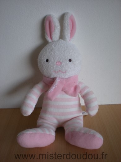 Doudou Lapin Luminou Raye rose blanc luminescent echarpe rose 