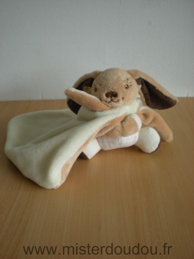 Doudou Lapin Mailou Lapin vichy beige cape ecru marron fleur 