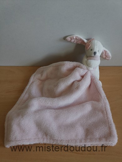 Doudou Lapin Maisons du monde Blanc mouchoir rose 