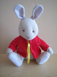 Doudou Lapin Nounours Jaune rouge motifs fraises - Mister Doudou