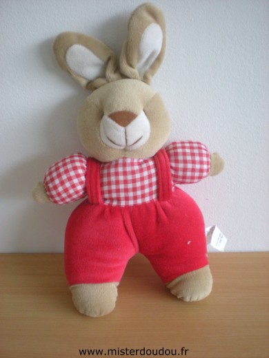 Doudou Lapin 0 Beige salopette rouge 