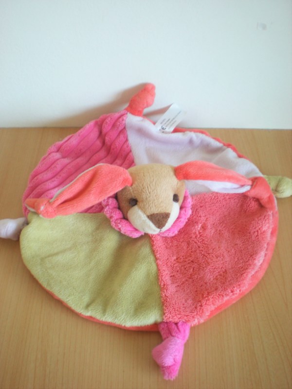 Doudou Lapin Maxita Rose vert mauve orange rond 