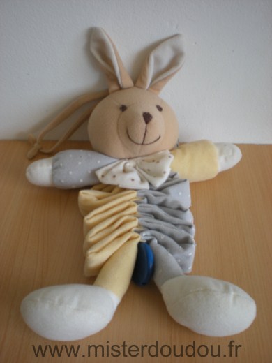 Doudou Lapin Mgm Jaune gris beige 