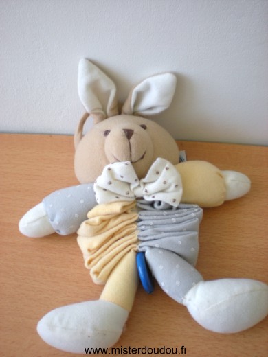 Doudou Lapin Mgm Jaune gris blanc marron Musical